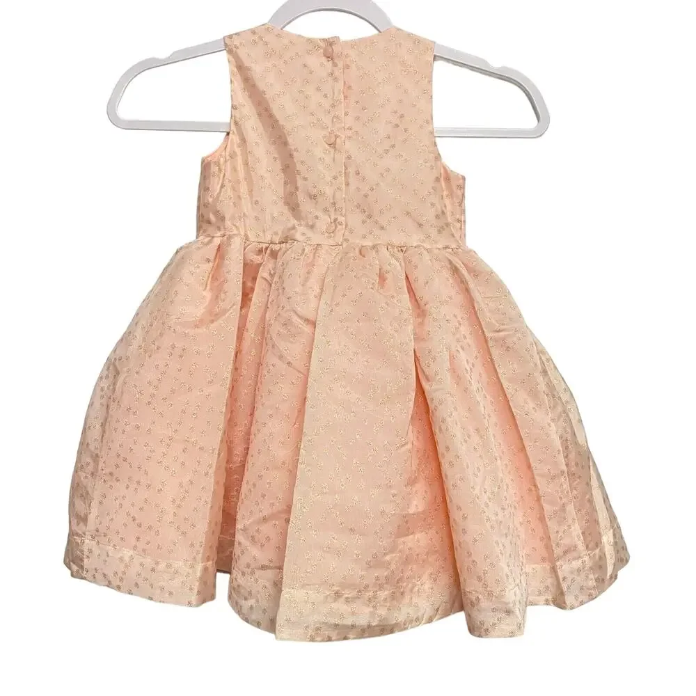 Janie and Jack Beautiful Peach Easter Overlay Dress Size 3 Girls Pleated‎